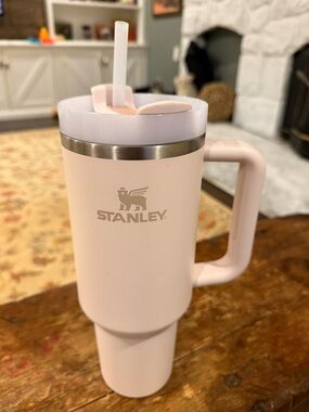 40oz Stanley Rose Gold Insulated Travel Mug with Handle and Straw